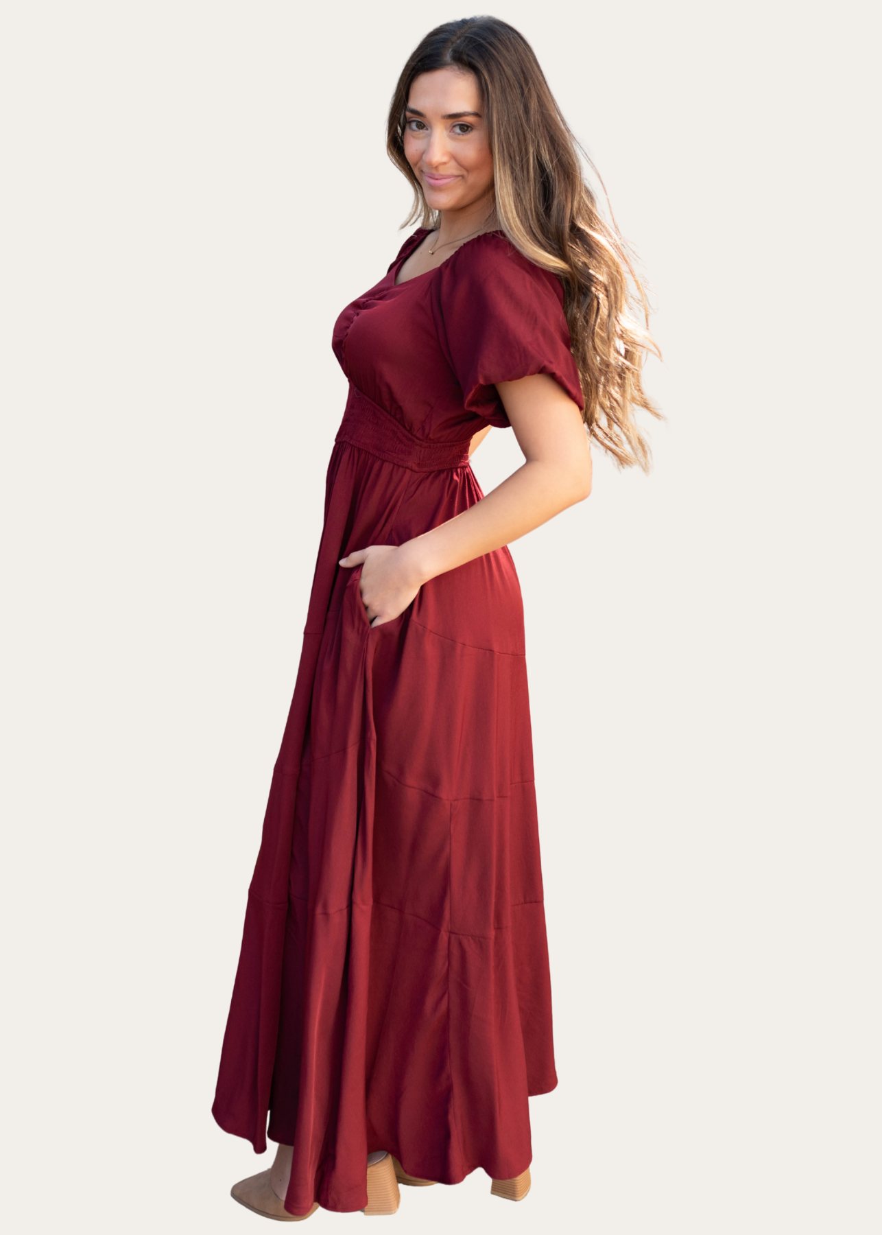 Elena Burgundy Smocked Dress