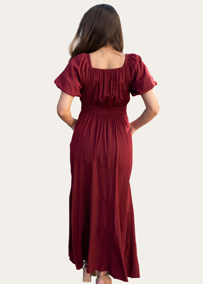 Elena Burgundy Smocked Dress