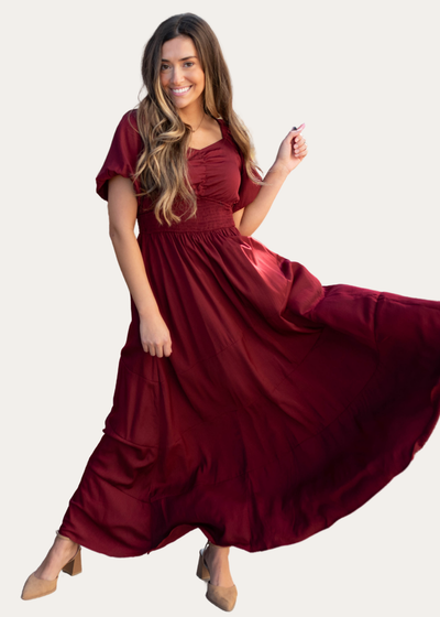 Elena Burgundy Smocked Dress