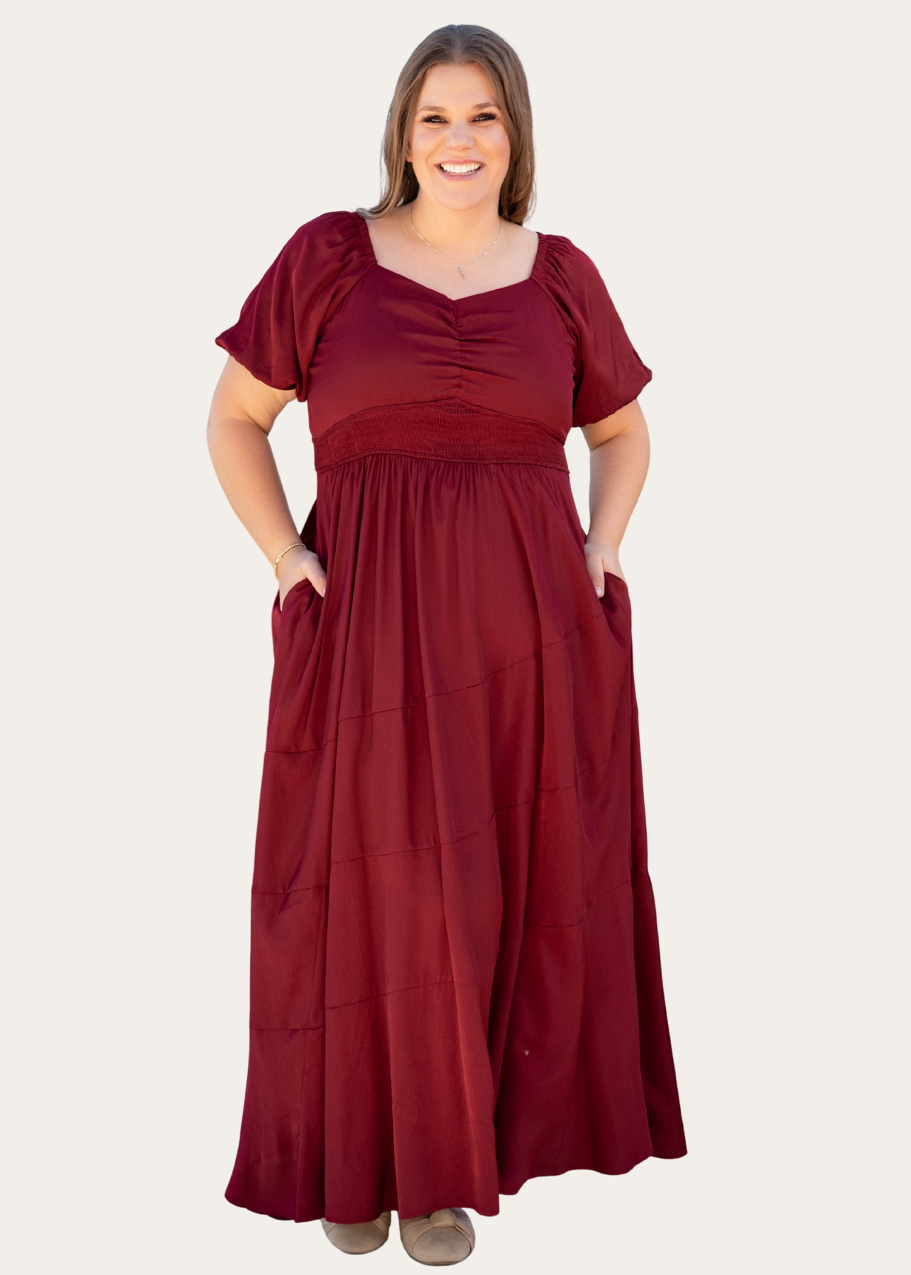 Elena Burgundy Smocked Dress
