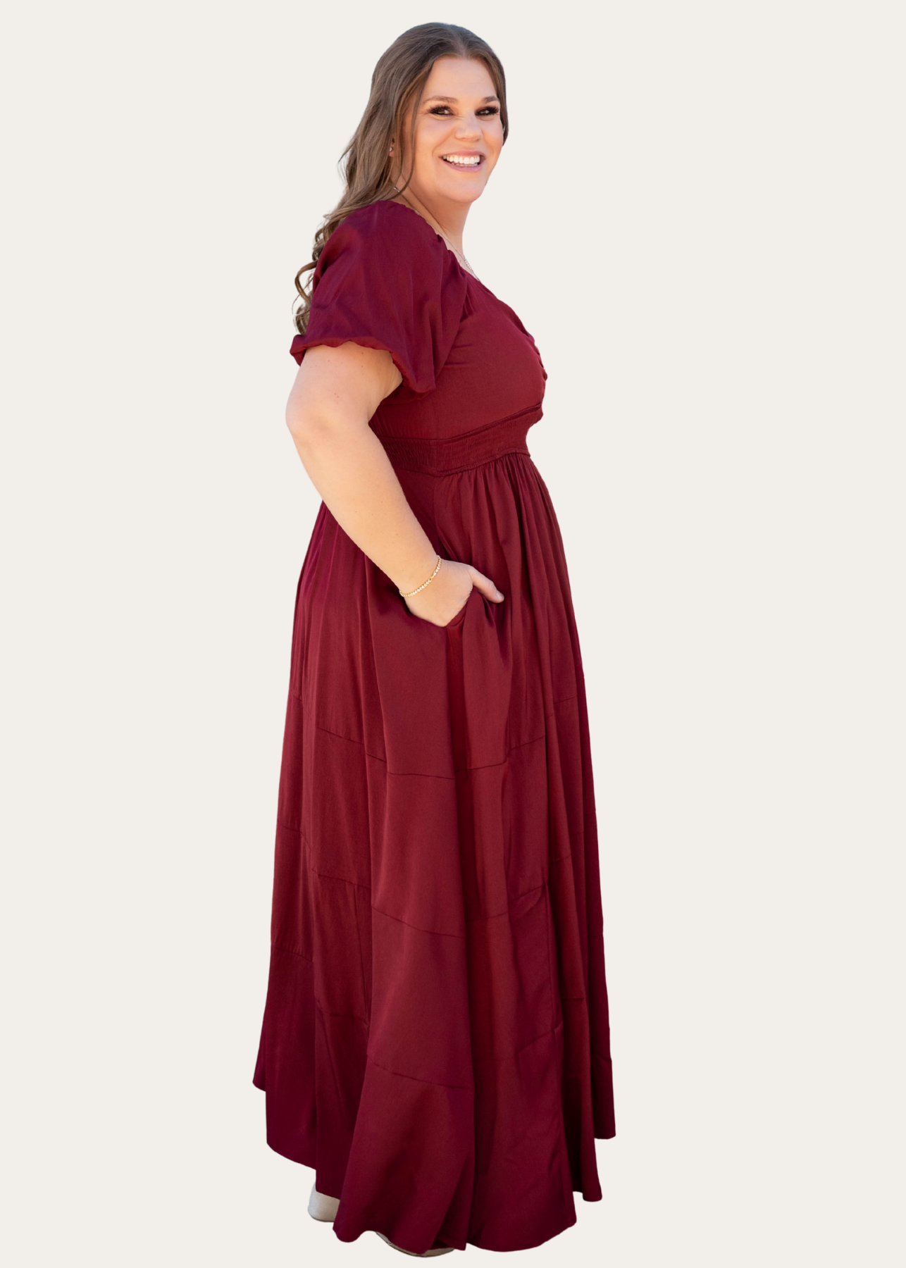 Elena Burgundy Smocked Dress