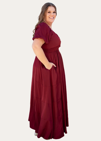 Elena Burgundy Smocked Dress