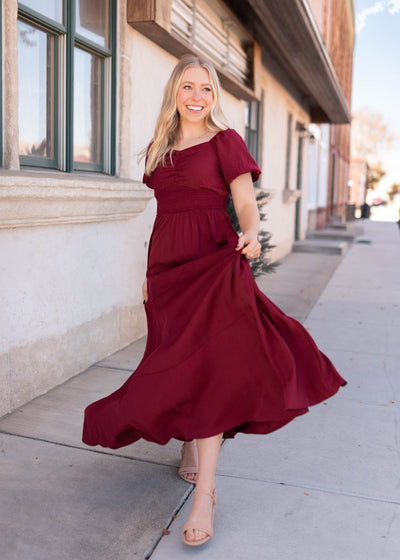 Burgundy smocked dress