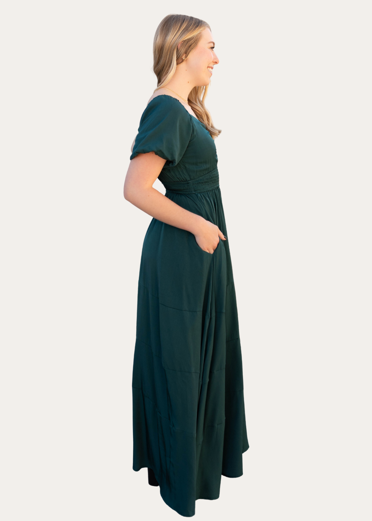 Elena Green Smocked Dress