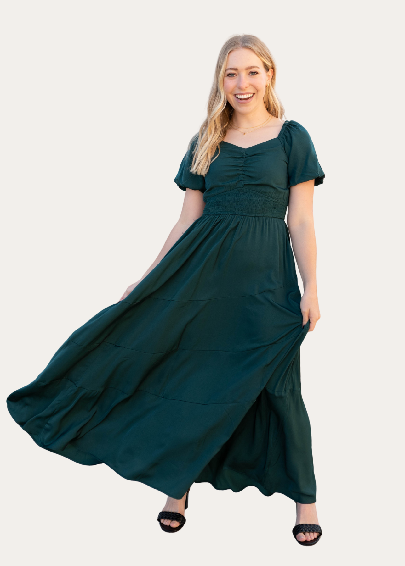 Elena Green Smocked Dress