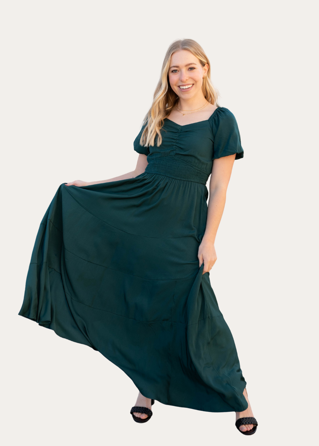 Elena Green Smocked Dress