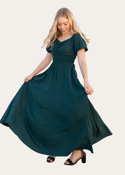 Elena Green Smocked Dress