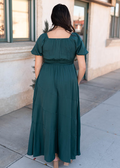 Back view of the green smocked dress 