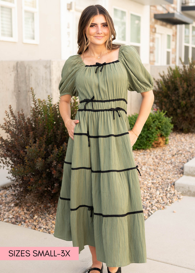 Modest Olive tiered dress