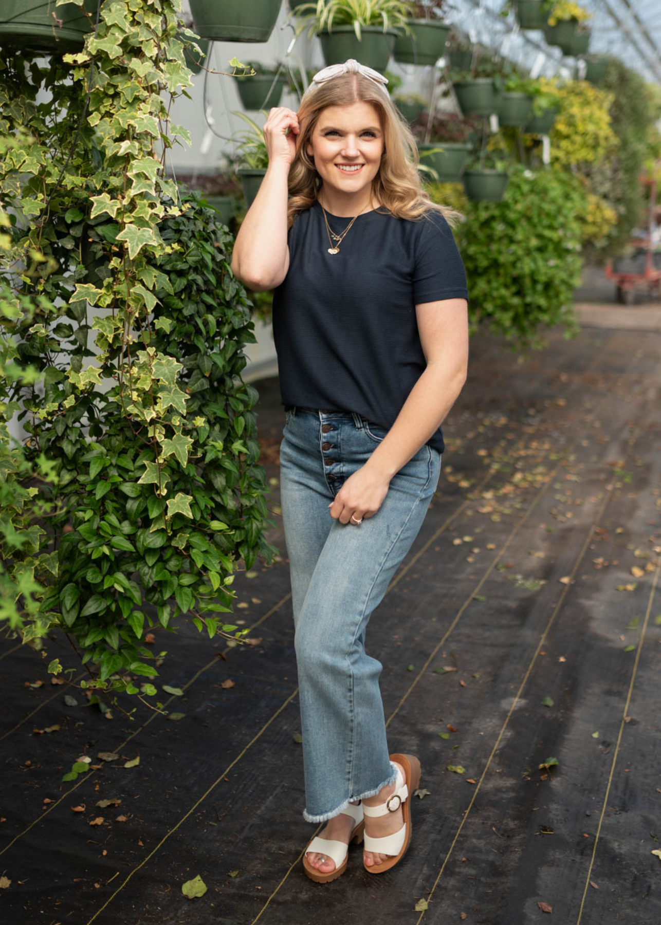 Short sleeve navy textured top