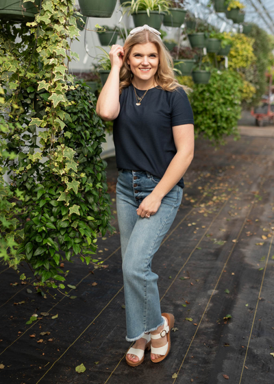 Short sleeve navy textured top