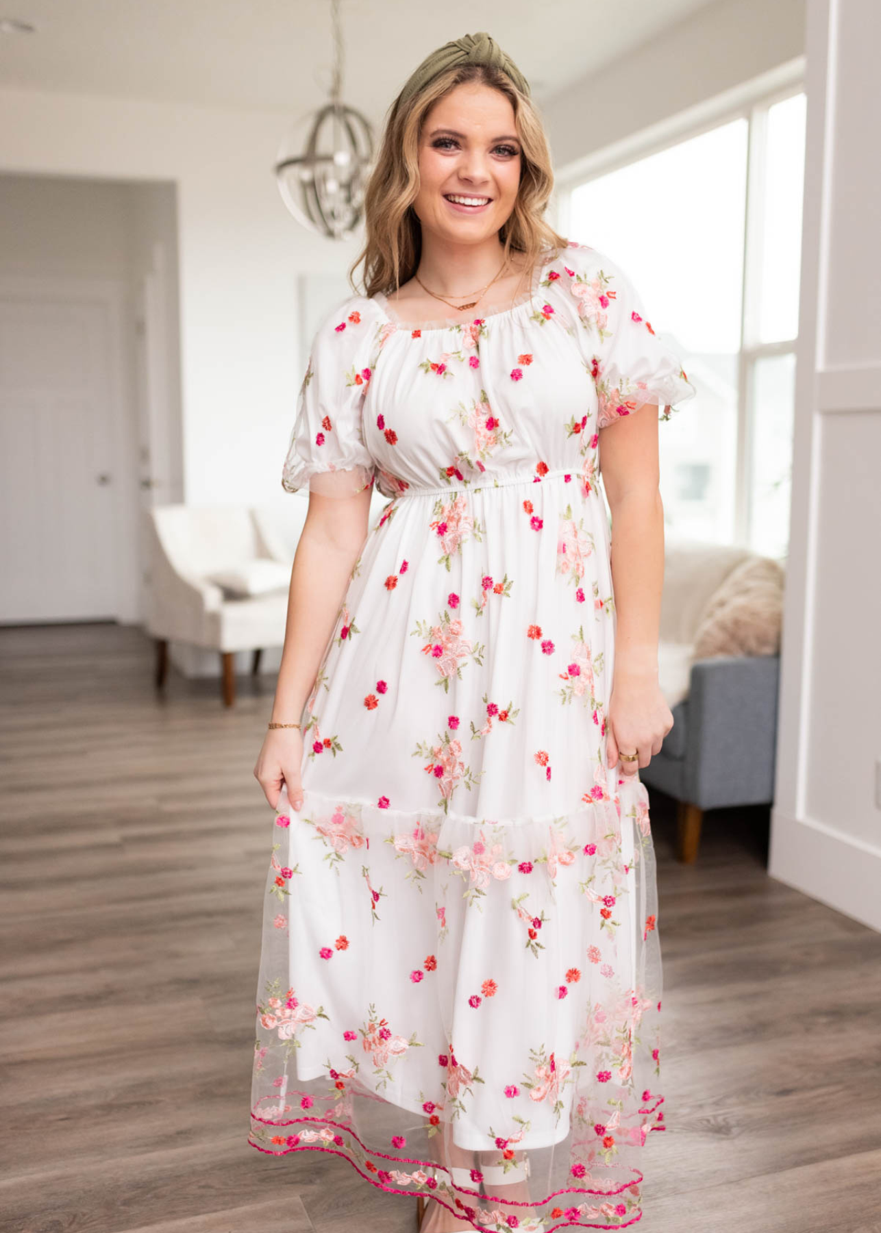 White embroidered floral dress