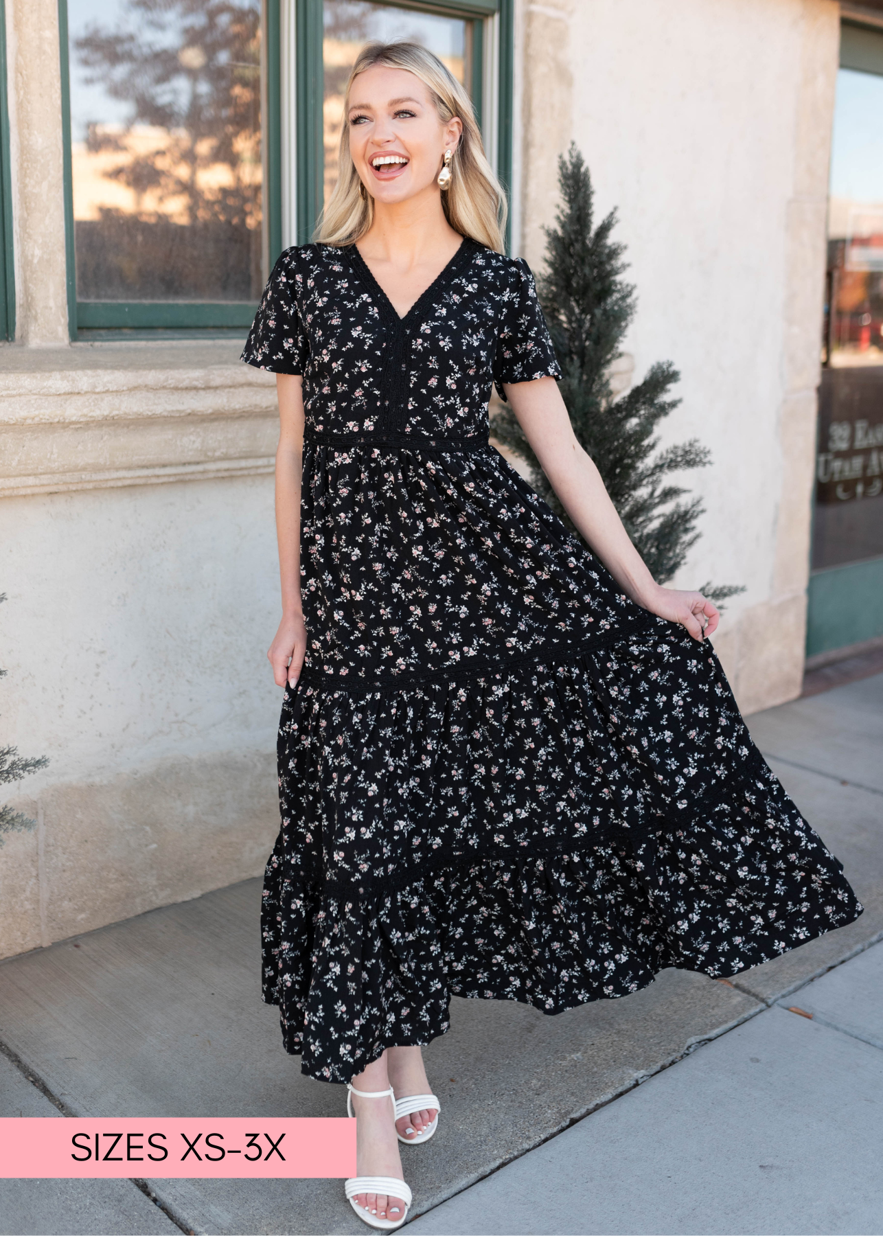 Lena & Lou modest black floral dress