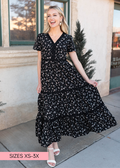 Lena & Lou modest black floral dress