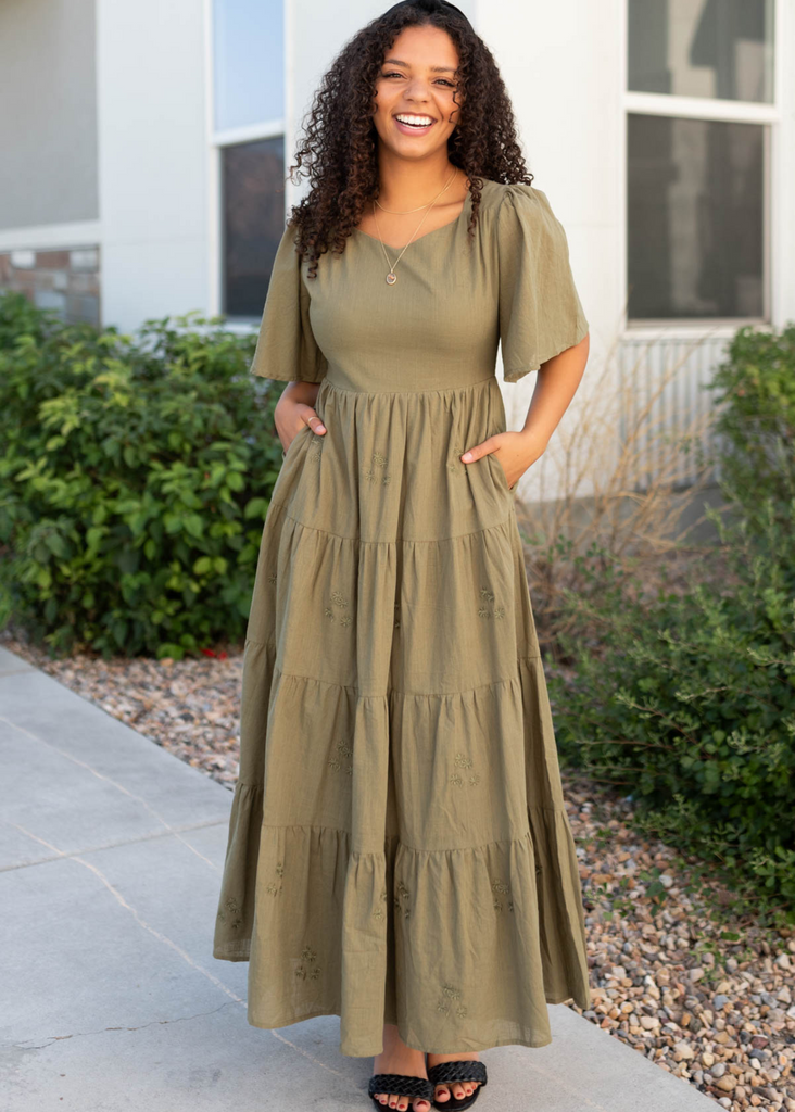 Ellie Olive Floral Embroidered Dress Leia&Co Lena Layne Ellie Olive Floral Embroidered Dress Leia&Co Lena Layne