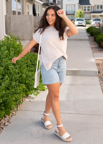 Sandstone sweater with short sleeves