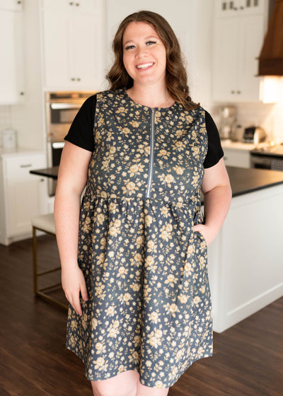  Navy floral denim dress in plus size