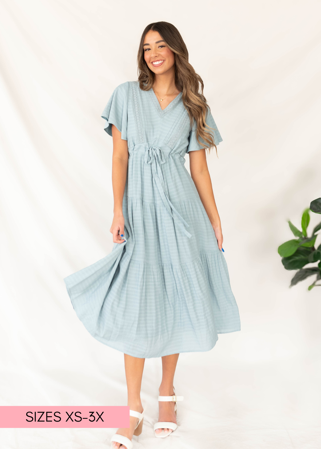 Emilee Dusty Blue Textured Tiered Dress