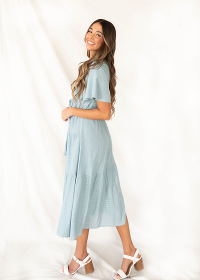 Emilee Dusty Blue Textured Tiered Dress