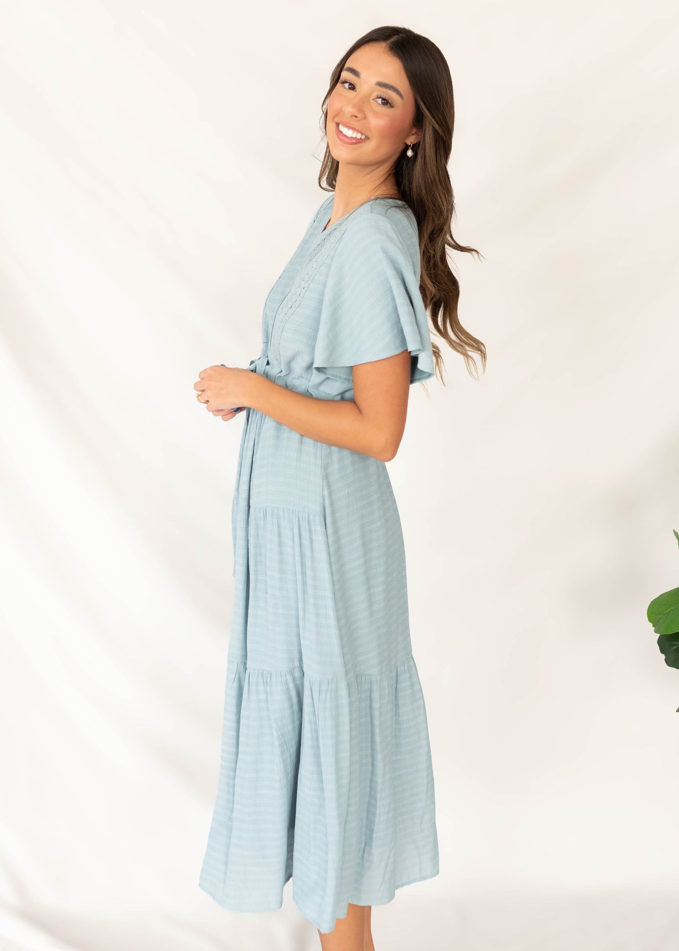 Emilee Dusty Blue Textured Tiered Dress