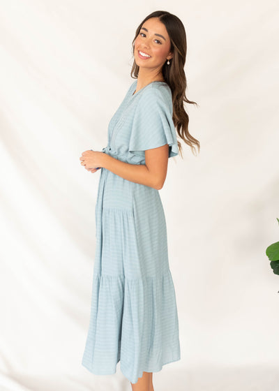 Emilee Dusty Blue Textured Tiered Dress