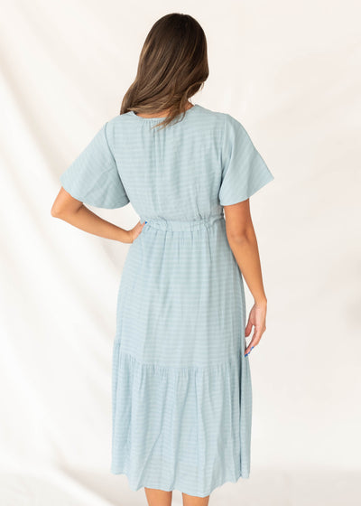 Emilee Dusty Blue Textured Tiered Dress