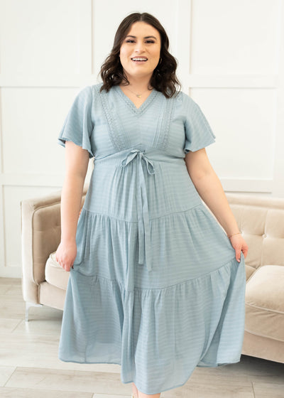 Emilee Dusty Blue Textured Tiered Dress