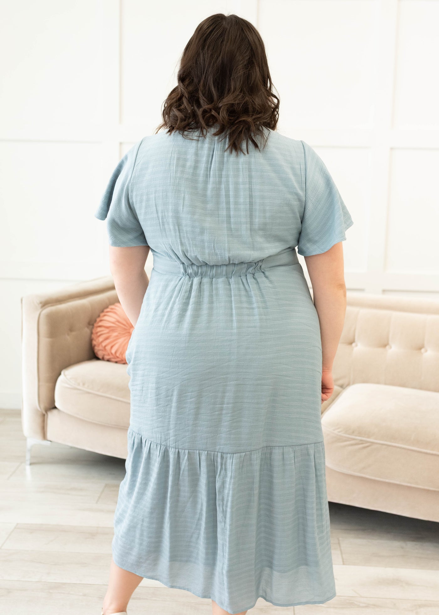 Emilee Dusty Blue Textured Tiered Dress