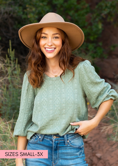 3/4 sleeve textured fabric sage top
