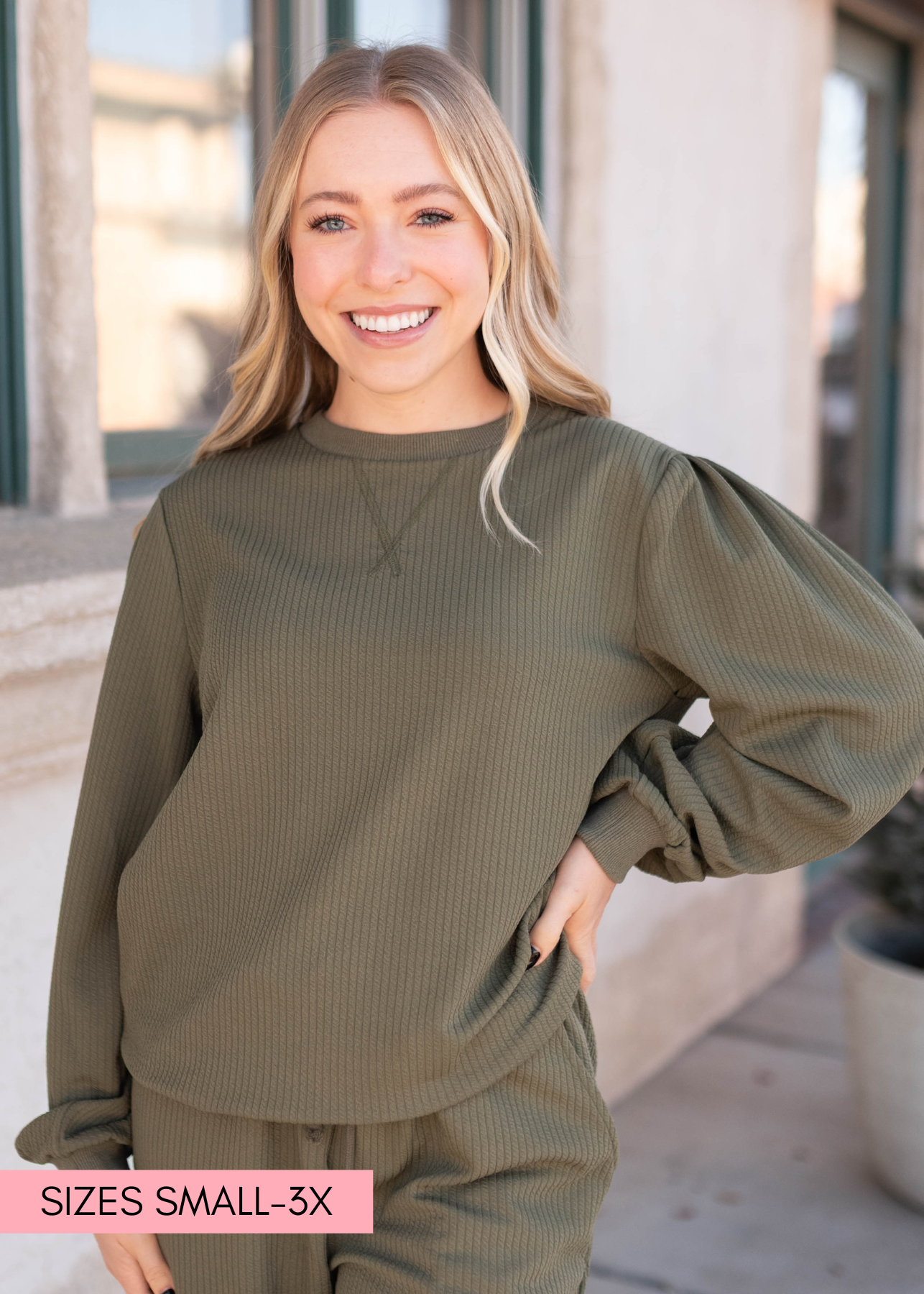Olive textured pullover in a full size range