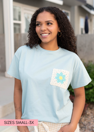 Pale aqua patch tee