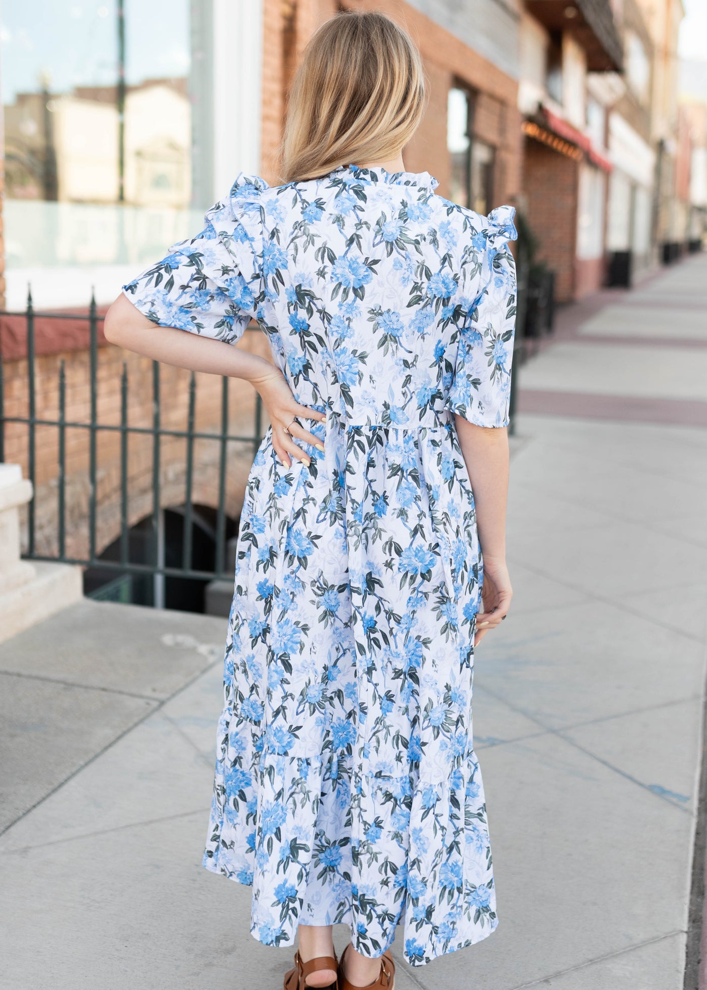 Emma Light Blue Floral Midi Dress