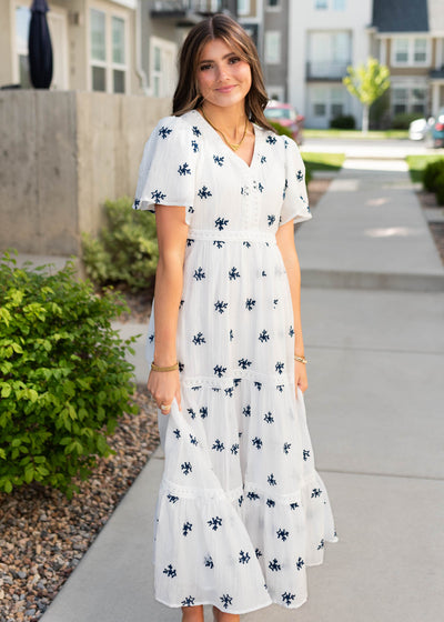 White embroidered dress with short sleeves