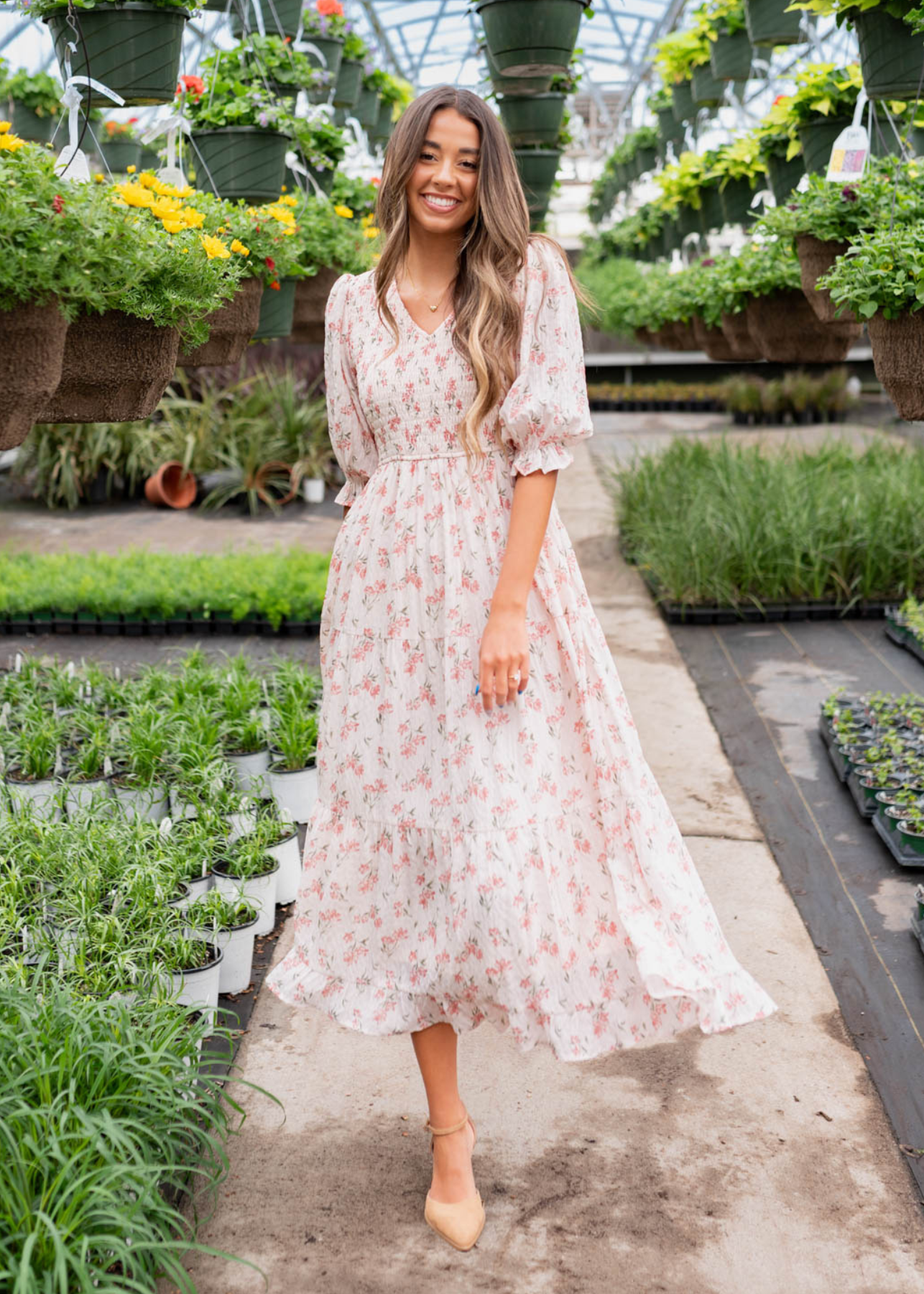 PInk floral tiered dress