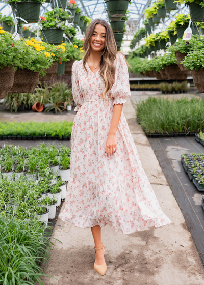 PInk floral tiered dress