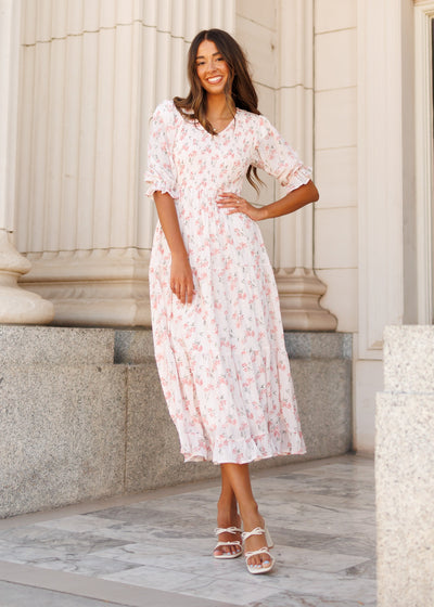 Pink floral tiered dress