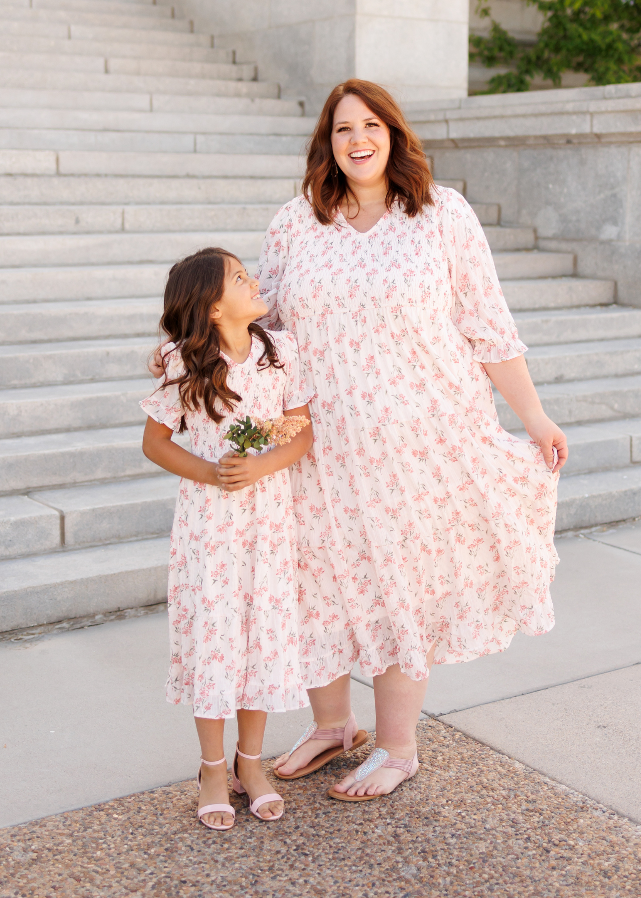 Emmie Pink Floral Tiered Little Girl Dress