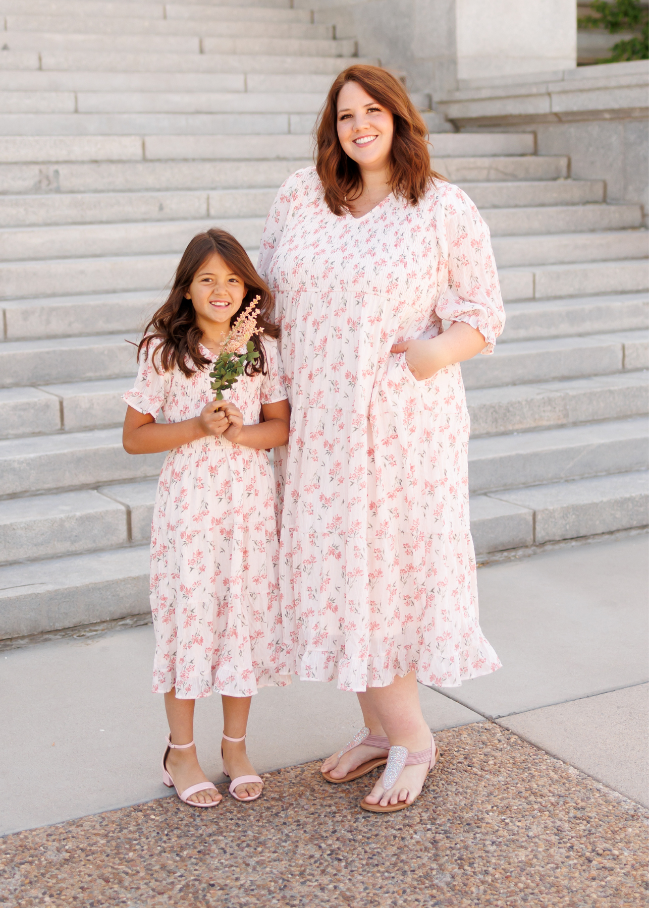 Emmie Pink Floral Tiered Little Girl Dress