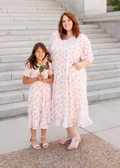 Emmie Pink Floral Tiered Little Girl Dress