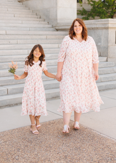 Emmie Pink Floral Tiered Little Girl Dress