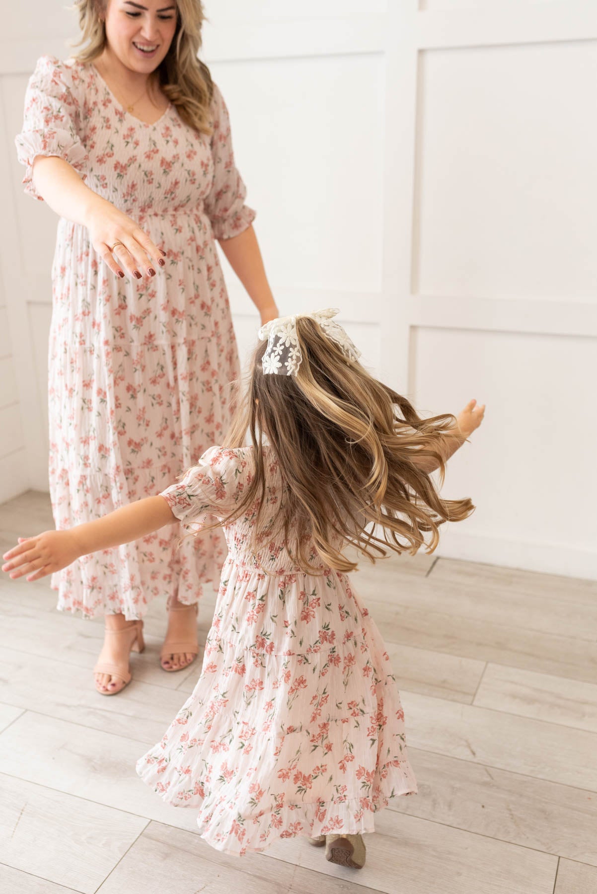 Emmie Pink Floral Tiered Little Girl Dress