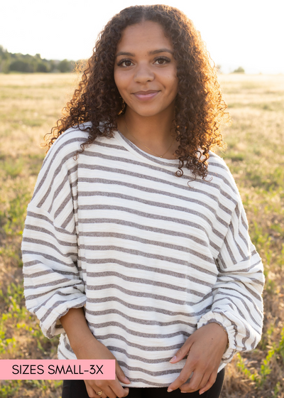 Striped heather gray top