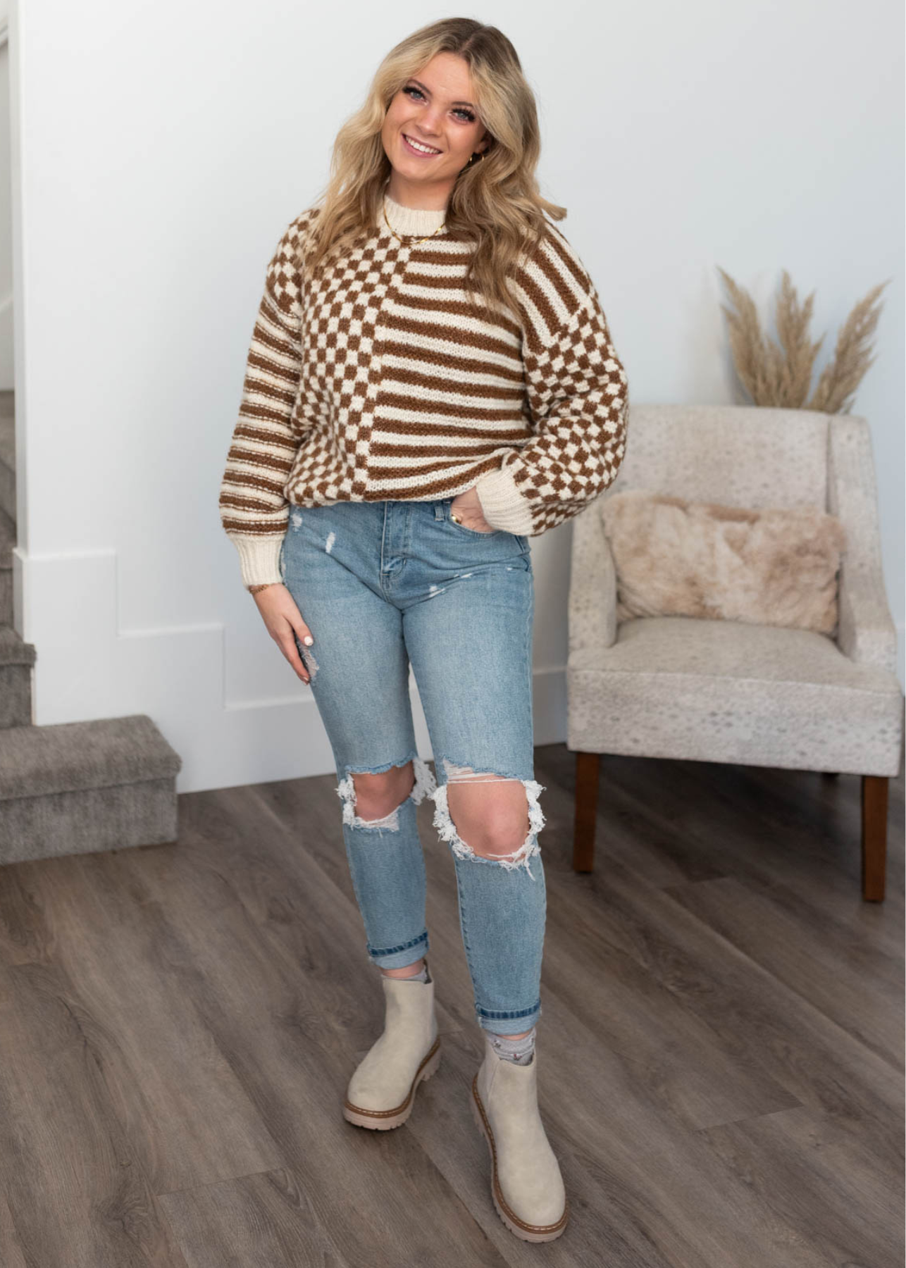 Brown checkered sweater