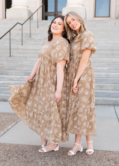 Esther Light Mocha Embroidered Dress