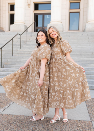 Esther Light Mocha Embroidered Dress