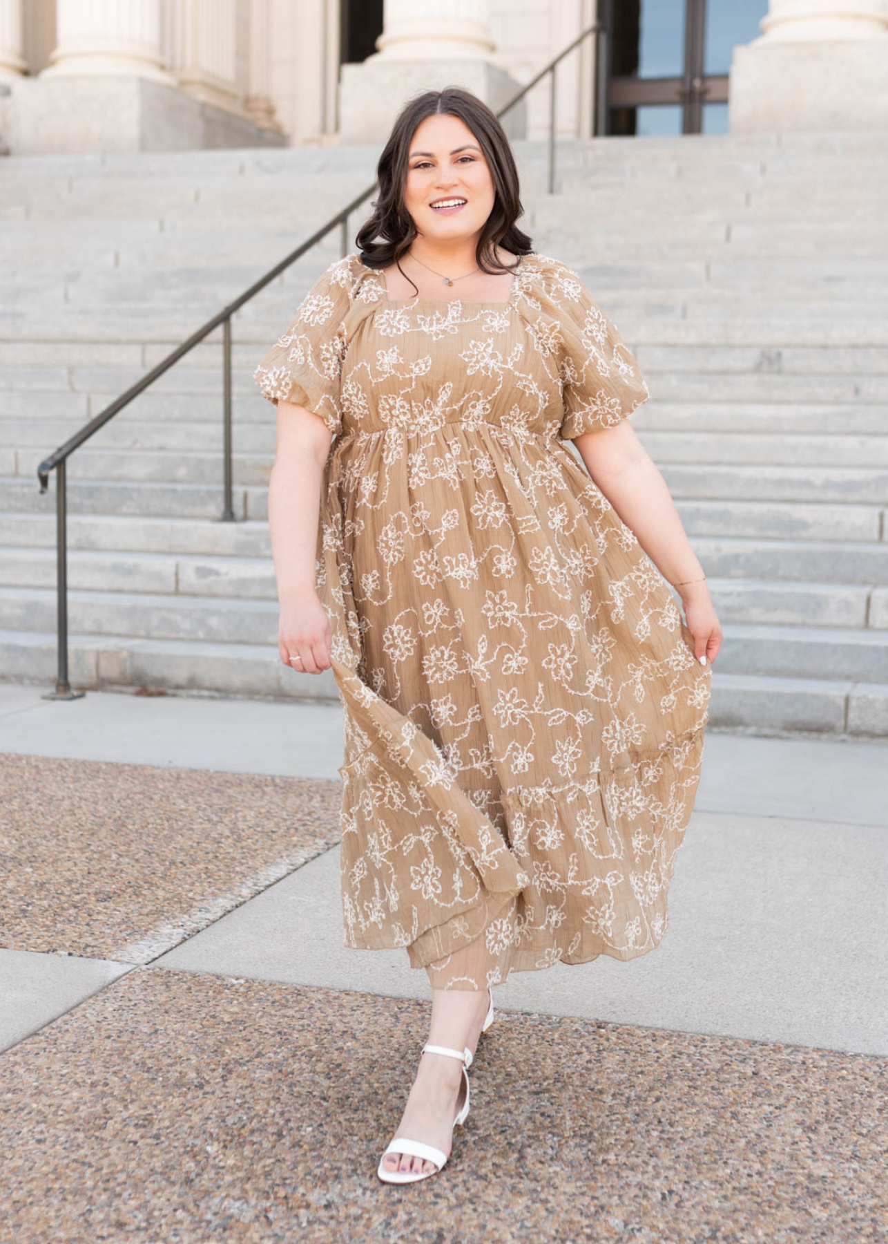 Light mocha embroidered dress in plus size