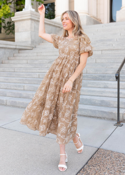 Light mocha embroidered dress