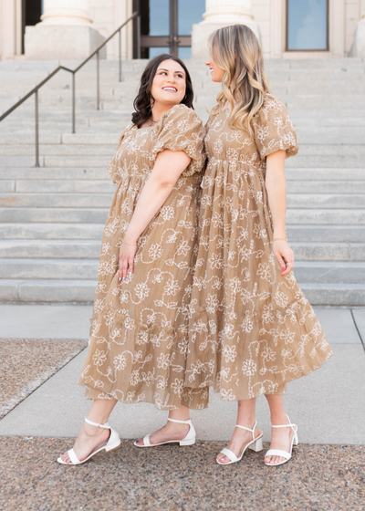 Esther Light Mocha Embroidered Dress