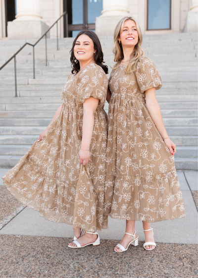 Esther Light Mocha Embroidered Dress
