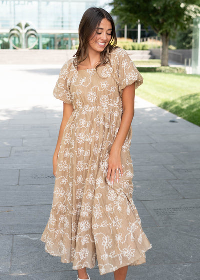 Esther Light Mocha Embroidered Dress